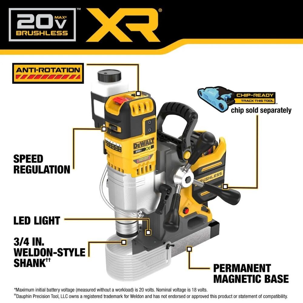 DeWalt DCD1624GX2 20V Max* XR 2" Cordless Brushless Magnetic Drill Press Kit