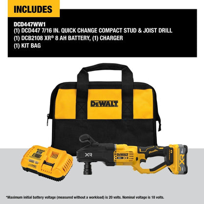 DeWalt DCD447WW1 20V Max* XR Brushless Cordless 7/16" Quick Change Compact Stud & Joist Drill Kit with XR POWERPACK