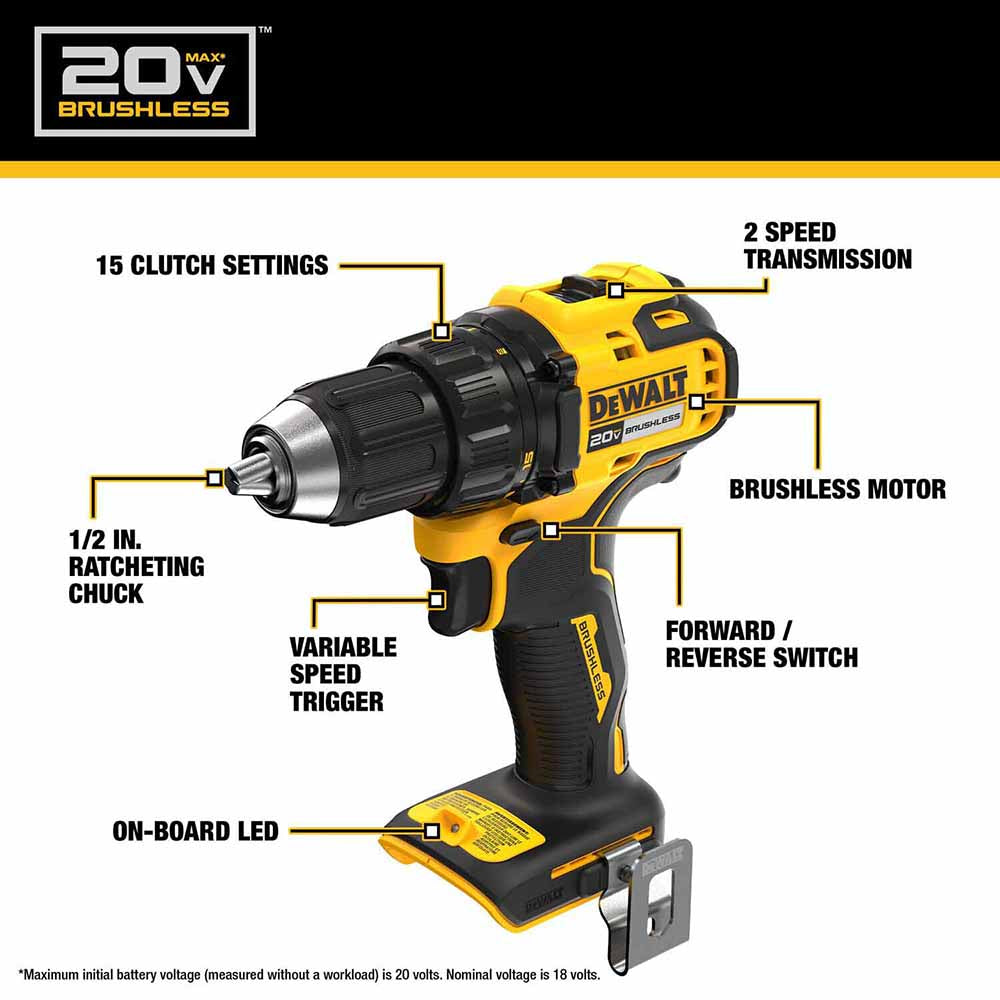 DeWalt DCD793B 20V MAX Brushless Cordless 1/2 in. Drill/Driver (Tool Only)