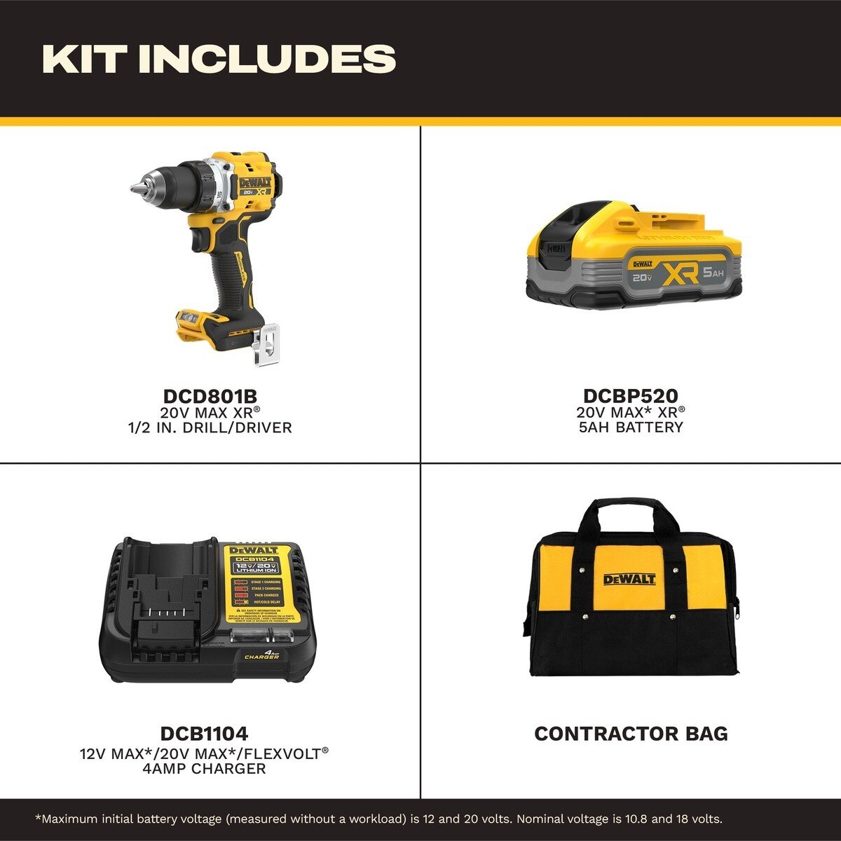 DeWalt DCD801H1 20V MAX XR 1-2" Brushless Cordless Drill Driver Kit with 5Ah POWERSTACK Battery (1 Battery)