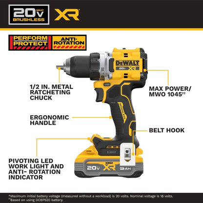 DeWalt DCD801H1 20V MAX XR 1-2" Brushless Cordless Drill Driver Kit with 5Ah POWERSTACK Battery (1 Battery)