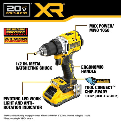DeWalt DCD801QQ2 20V MAX XR Brushless Cordless 1/2 in. Drill/Driver Kit with POWERPACK Batteries
