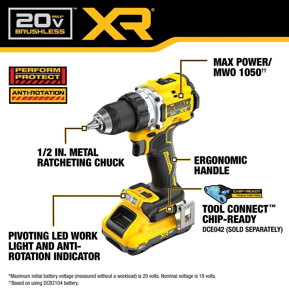 DeWalt DCD801QQ2 20V MAX XR Brushless Cordless 1/2 in. Drill/Driver Kit with POWERPACK Batteries