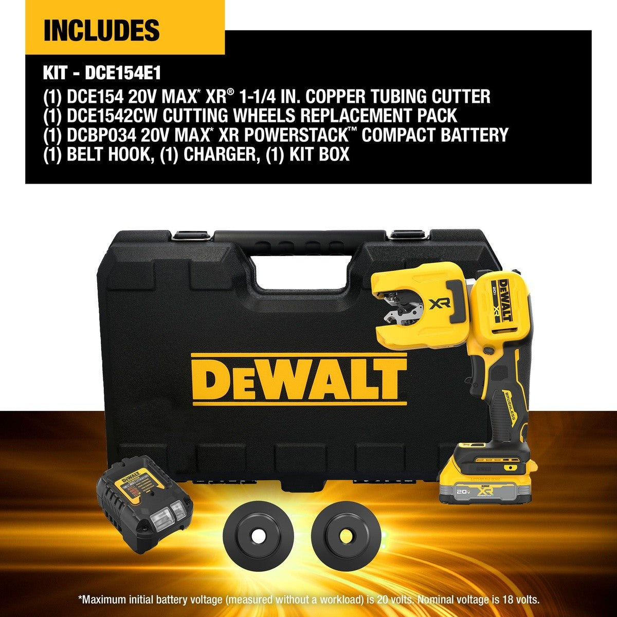 DeWalt DCE154E1 20V MAX XR 1-1/4" Copper Tubing Cutter Kit