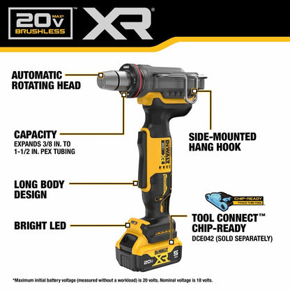 DeWalt DCE410P1 20V Max*XR Pex Expander Kit , with 1",1-1/4",1-1/2" Expander Heads , DCB205 Battery , Charger , Case