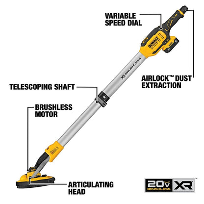 DeWalt DCE800P1 20V Max Brushless Cordless Drywall Sander Kit with Telescoping Shaft and Wireless Tool Control (5Ah Battery, Charger)