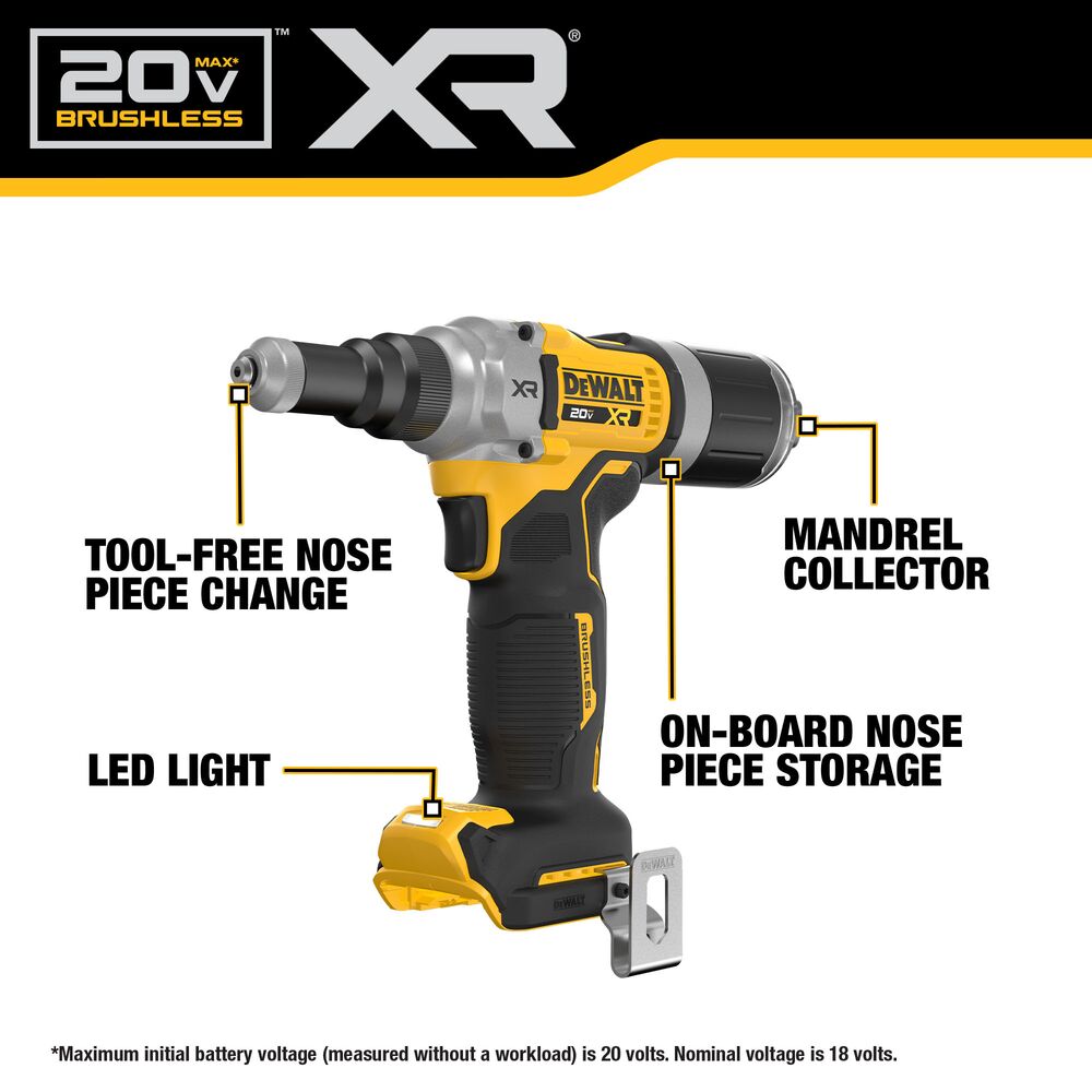DeWalt DCF414B 20V MAX* XR Brushless Cordless 1/4" Rivet Tool (Tool Only)