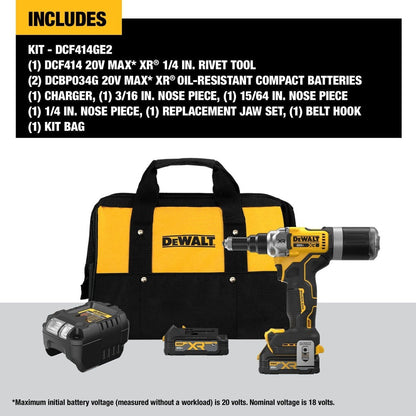 DeWalt DCF414GE2 20V MAX* XR Brushless Cordless 1/4" Rivet Tool Kit with POWERSTACK