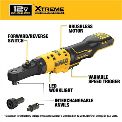 DeWalt DCF500B XTREME 12V MAX* 3/8" and 1/4" Brushless Cordless Sealed Head Ratchet (Tool Only)