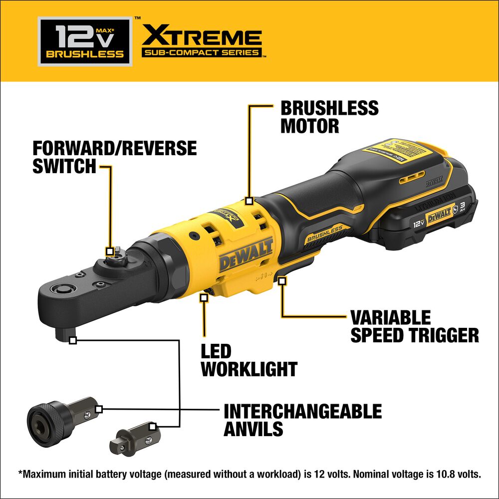 DeWalt DCF500GG1 XTREME 12V MAX* Brushless Cordless 3/8" and 1/4" Sealed Head Ratchet Kit