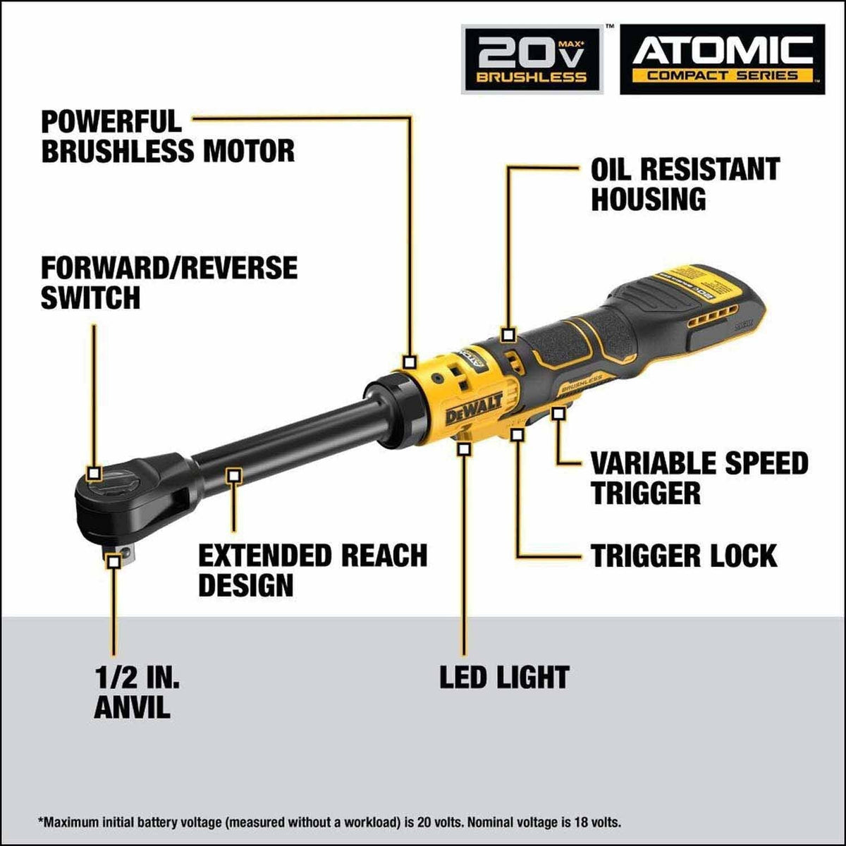 DeWalt DCF512EB 20V MAX ATOMIC Brushless Cordless 1/2 in. Extended Reach Ratchet (Tool Only)