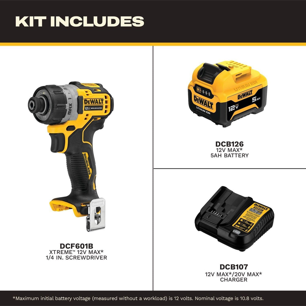 DeWalt DCF601J1 12V MAX Brushless 1/4" Screwdriver Kit (1 Battery, 1 Charger)