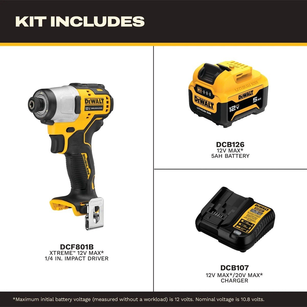 DeWalt DCF801J1 12V MAX XTREME Brushless 1/4" Impact Driver Kit with 5Ah Battery and Charger