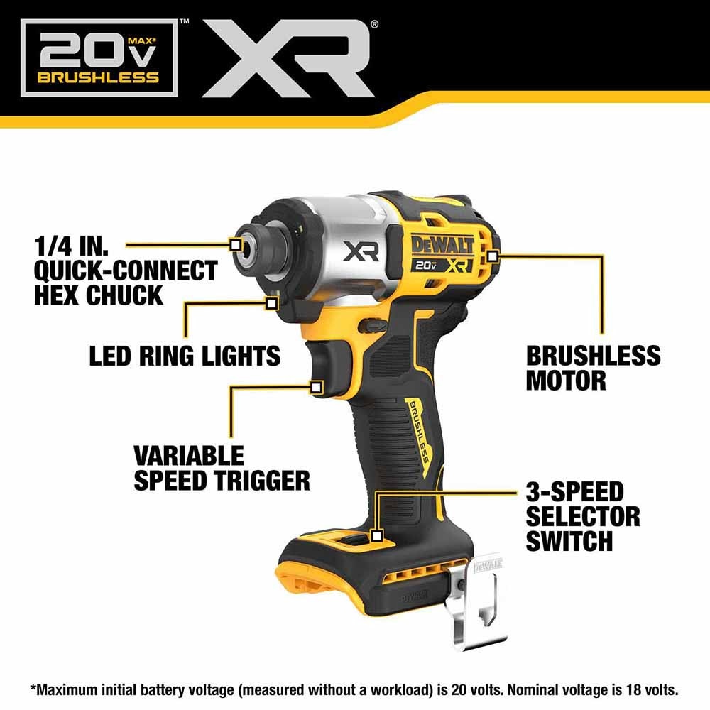 DeWalt DCF845B 20V MAX XR 1/4" 3-Speed Impact Driver (Tool Only)