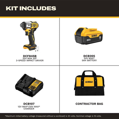 DeWalt DCF845P1 20V MAX XR 1/4 in. 3-Speed Impact Driver Kit