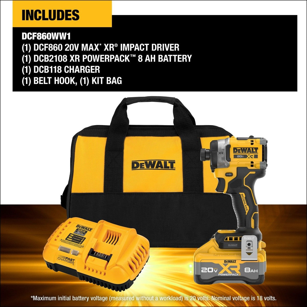 DeWalt DCF860WW1 20V MAX XR 3-Speed 1/4" High Torque Impact Driver Kit