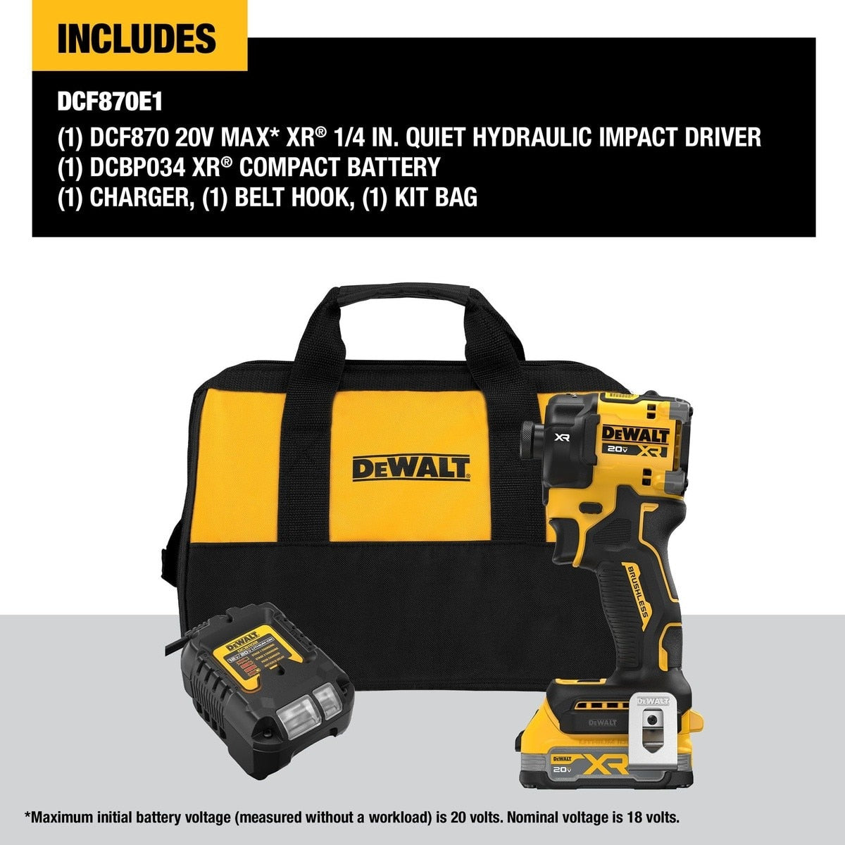DeWalt DCF870E1 20V MAX XR Brushless Cordless 1/4 in. Quiet Hydraulic Impact Driver Kit