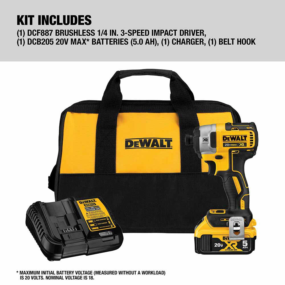 DeWalt DCF887P1 20V MAX XR® 1/4 in. 3-Speed Impact Driver Kit