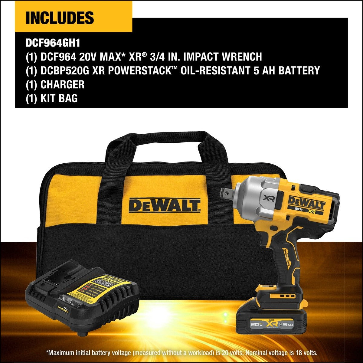 DeWalt DCF964GH1 20V MAX XR 3/4" High Torque Impact Wrench w/ Hog Ring Anvil Kit