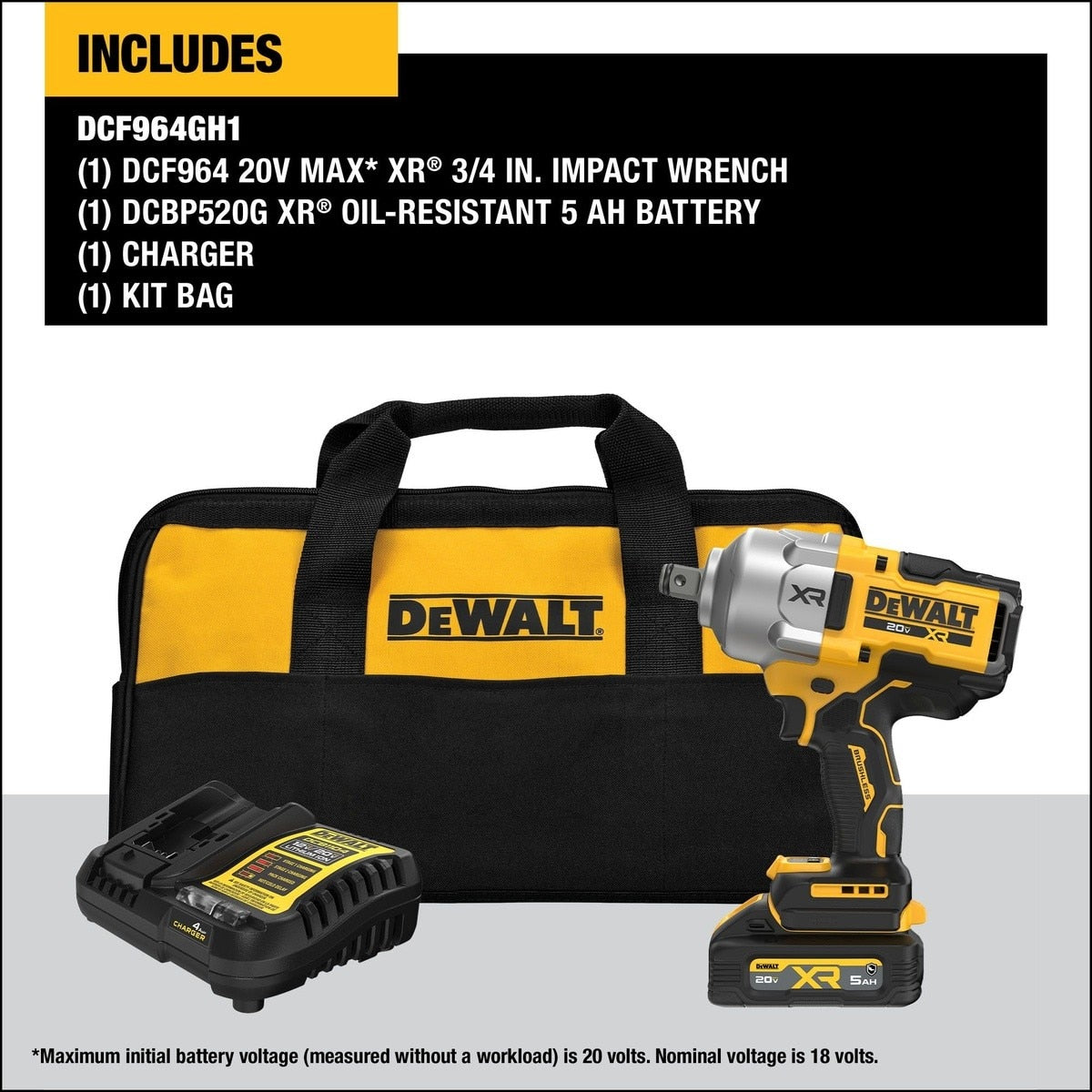 DeWalt DCF964GH1 20V MAX XR 3/4" High Torque Impact Wrench w/ Hog Ring Anvil Kit