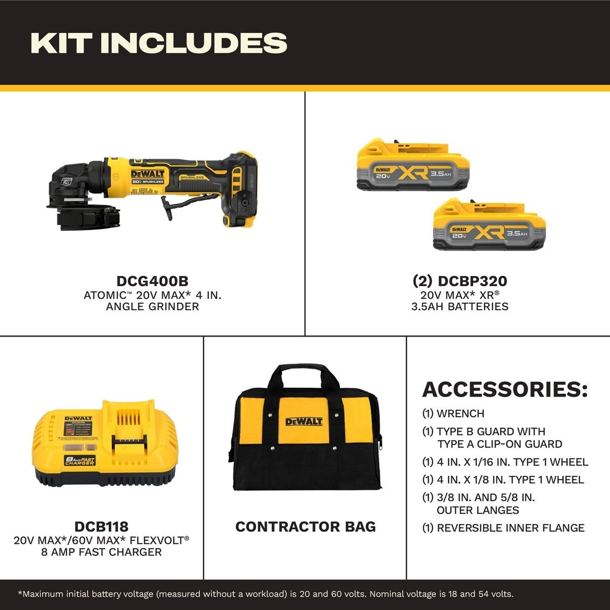 DeWalt DCG400S2 ATOMIC 20V MAX* 4 in. Angle Grinder Kit with XR POWERSTACK
