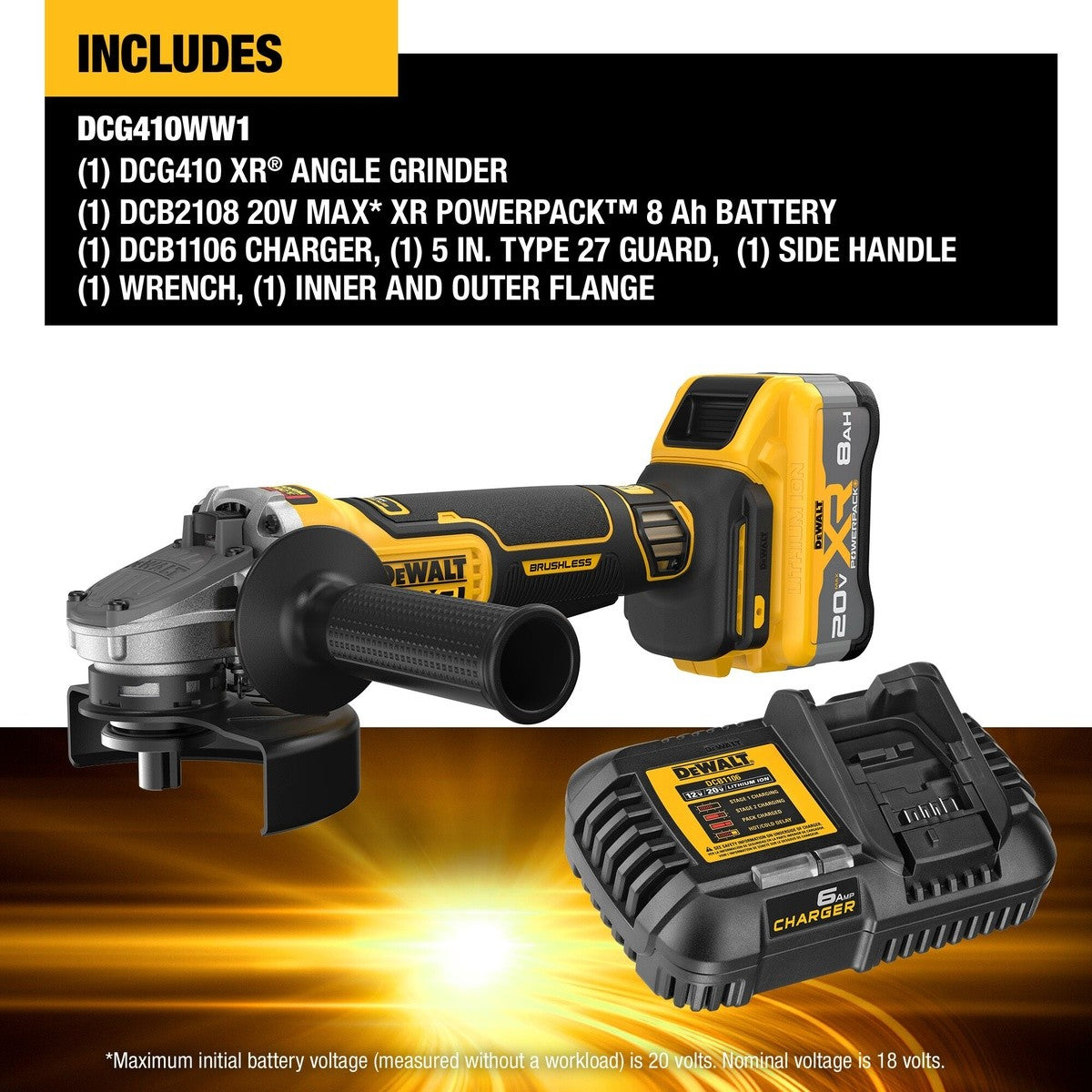 DeWalt DCG410WW1 20V Max* XR Brushless Cordless 4-1/2" - 5"  Angle Grinder Kit with XR POWERPACK