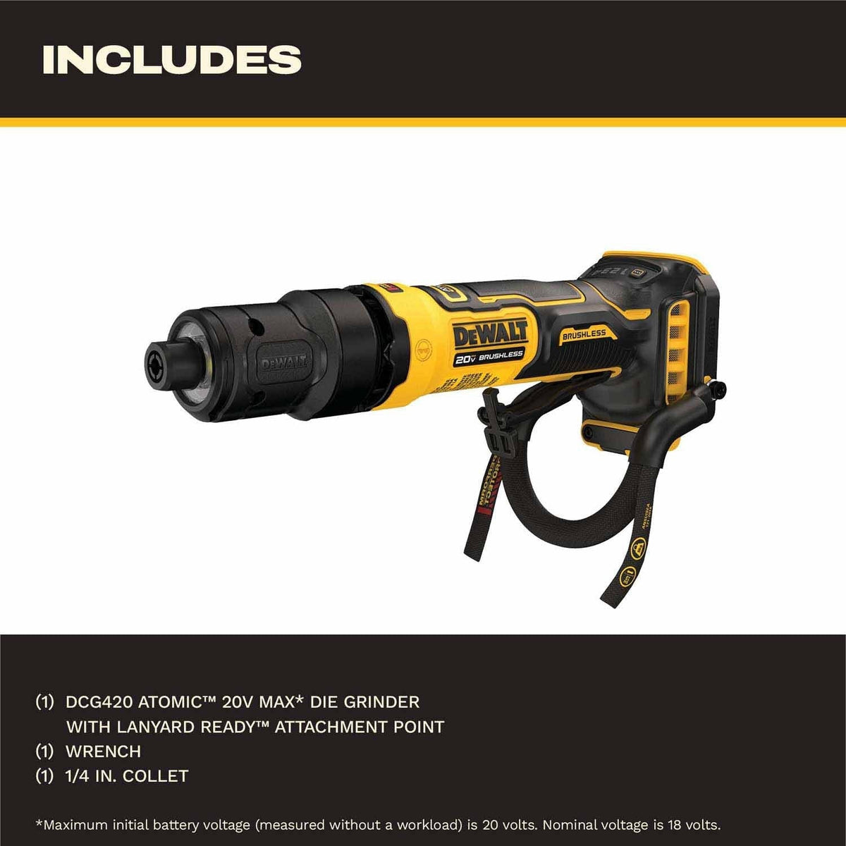 DeWalt DCG420BLR 20V MAX* ATOMIC Die Grinder with Lanyard Ready Attachment Point (Tool Only)