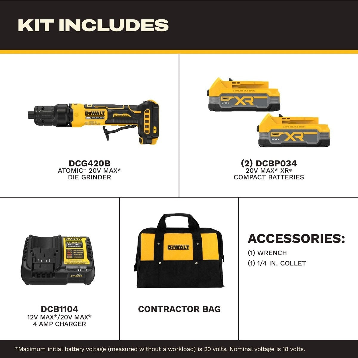 DeWalt DCG420E2 20V MAX* ATOMIC Die Grinder Kit with XR POWERSTACK