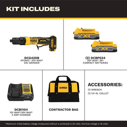 DeWalt DCG420E2 20V MAX* ATOMIC Die Grinder Kit with XR POWERSTACK