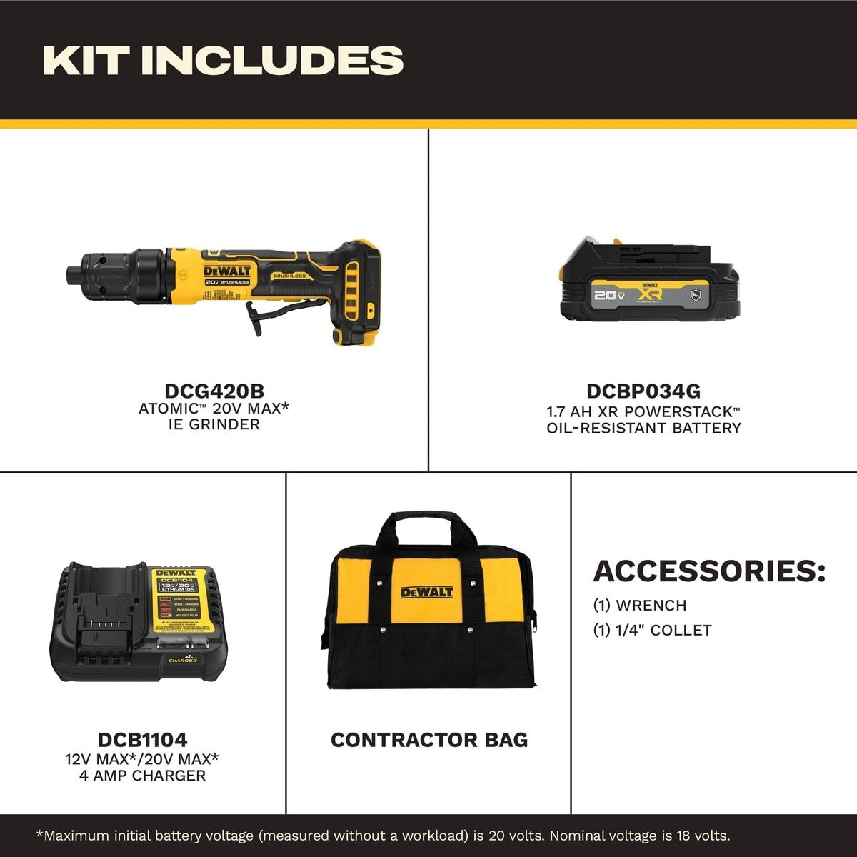 DeWalt DCG420GE1 20V MAX* ATOMIC Die Grinder Die Grinder Kit