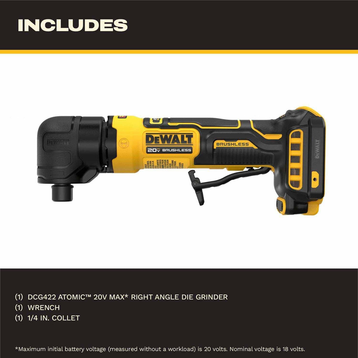 DeWalt DCG422B 20V MAX* ATOMIC Right Angle Die Grinder (Tool Only)