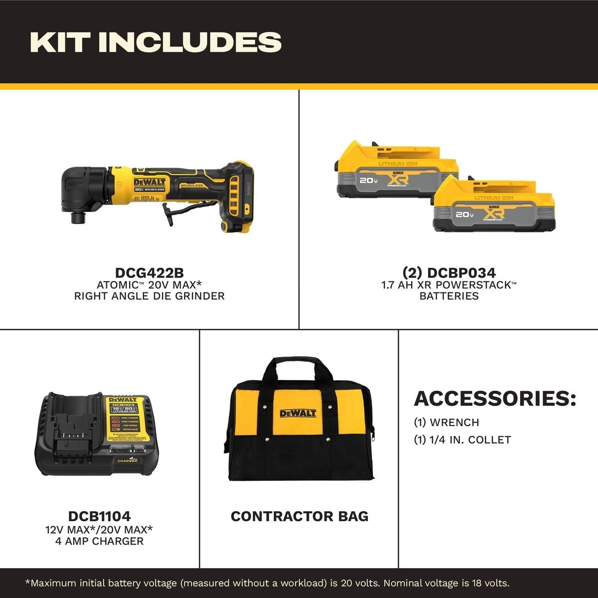 DeWalt DCG422E2 20V MAX* ATOMIC Right Angle Die Grinder Kit with XR POWERSTACK
