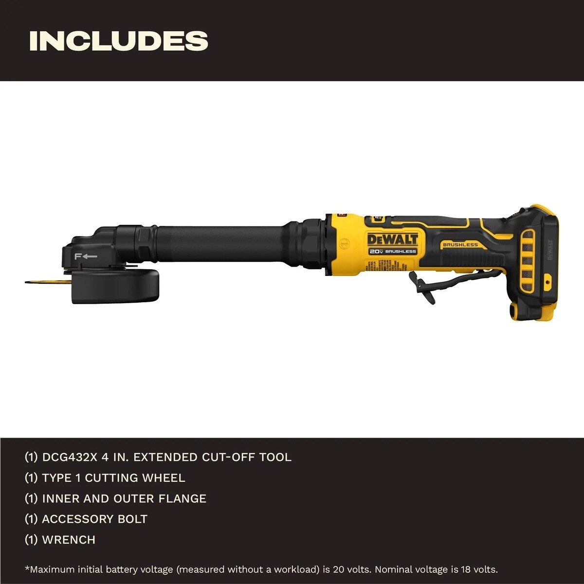 DeWalt DCG432XB ATOMIC 20V MAX 4" Extended Cut-Off Tool Brushless Cordless Tool Only