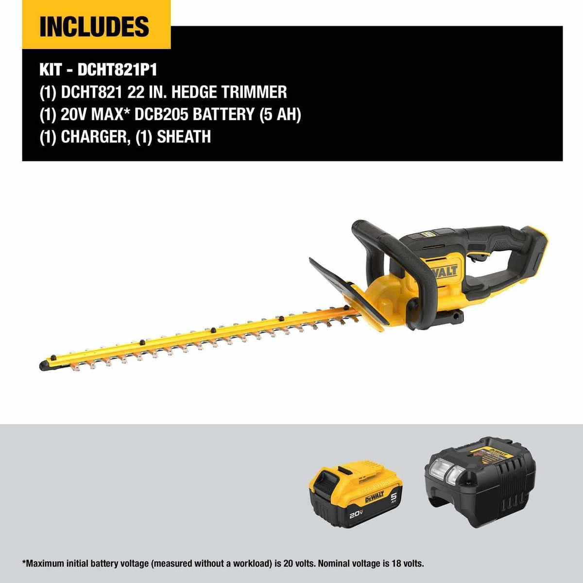 DeWalt DCHT821P1 DEWALT 20V MAX 22" Hedge Trimmer Kit
