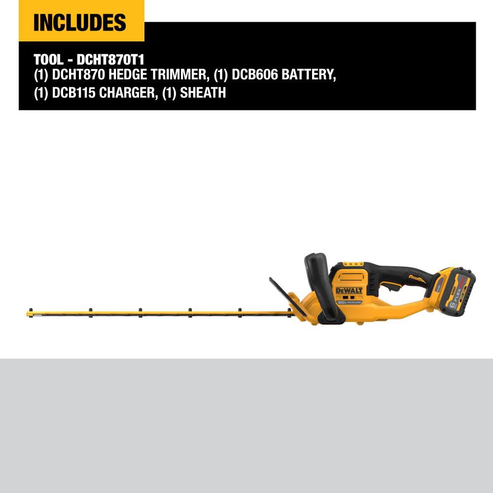 DeWalt DCHT870T1 60V MAX* 26 in. Brushless Cordless Hedge Trimmer Kit