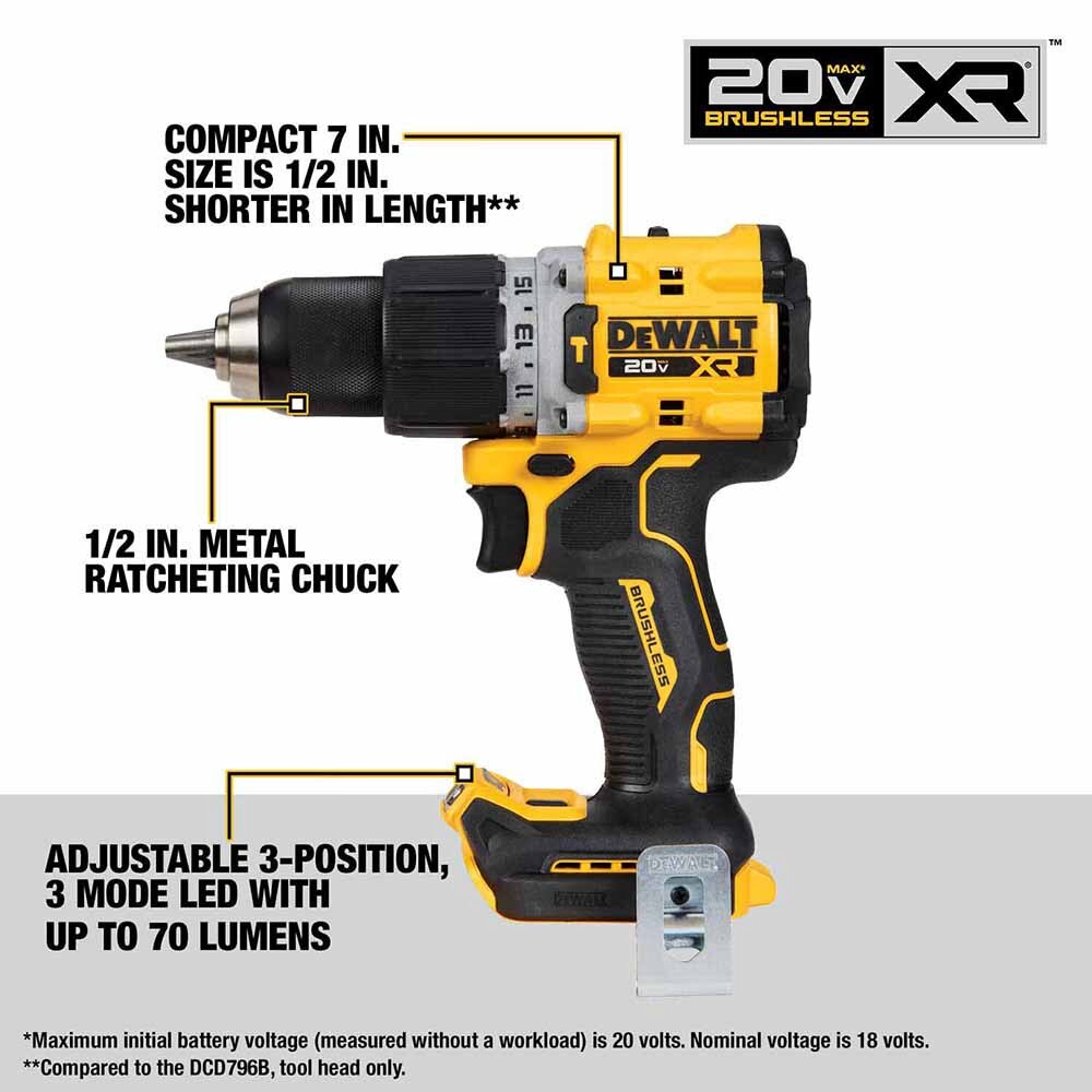 DeWalt DCK2050M2 20V Max Brushless Cordless XR 1/2 In. Hammer Drill/Driver And Atomic 1/4 In. Impact Driver Kit With 4.0Ah Batteries