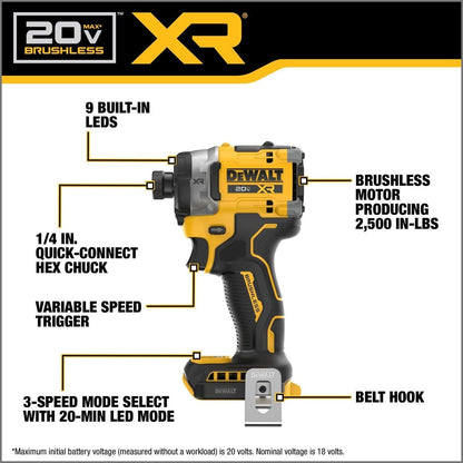 DeWalt DCK251E1QQ1 20V MAX Brushless 2-Tool Combo Kit with XR Batteries