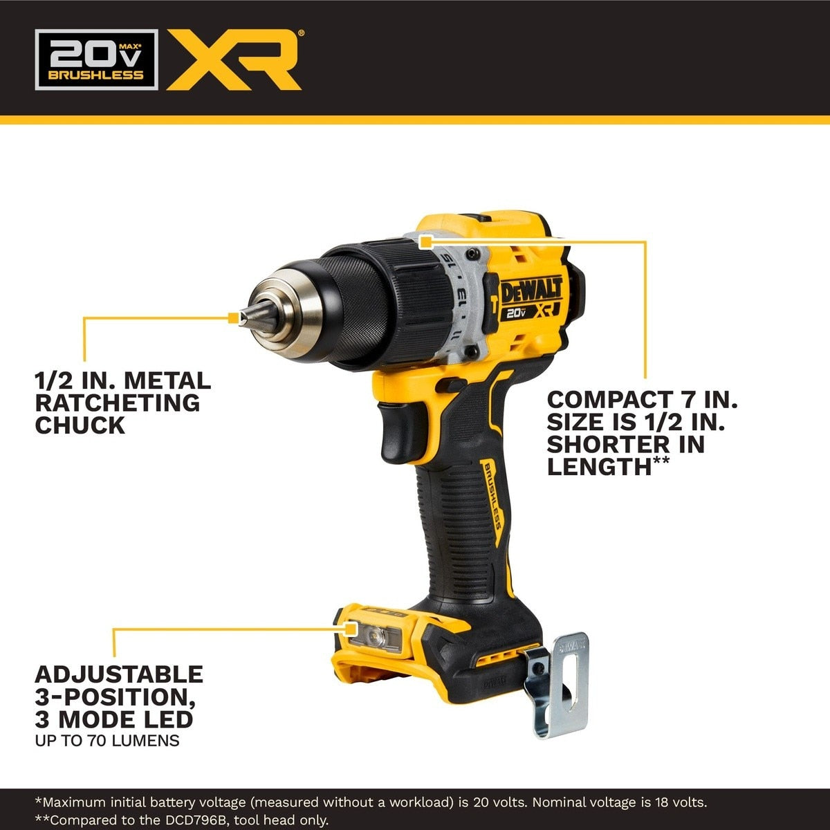 DEWALT DCK449E1P1 20V MAX* XR® Brushless 4-Tool Combo Kit with DEWALT POWERSTACK™ Compact Battery and 5.0Ah Battery