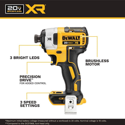 DEWALT DCK449E1P1 20V MAX* XR® Brushless 4-Tool Combo Kit with DEWALT POWERSTACK™ Compact Battery and 5.0Ah Battery