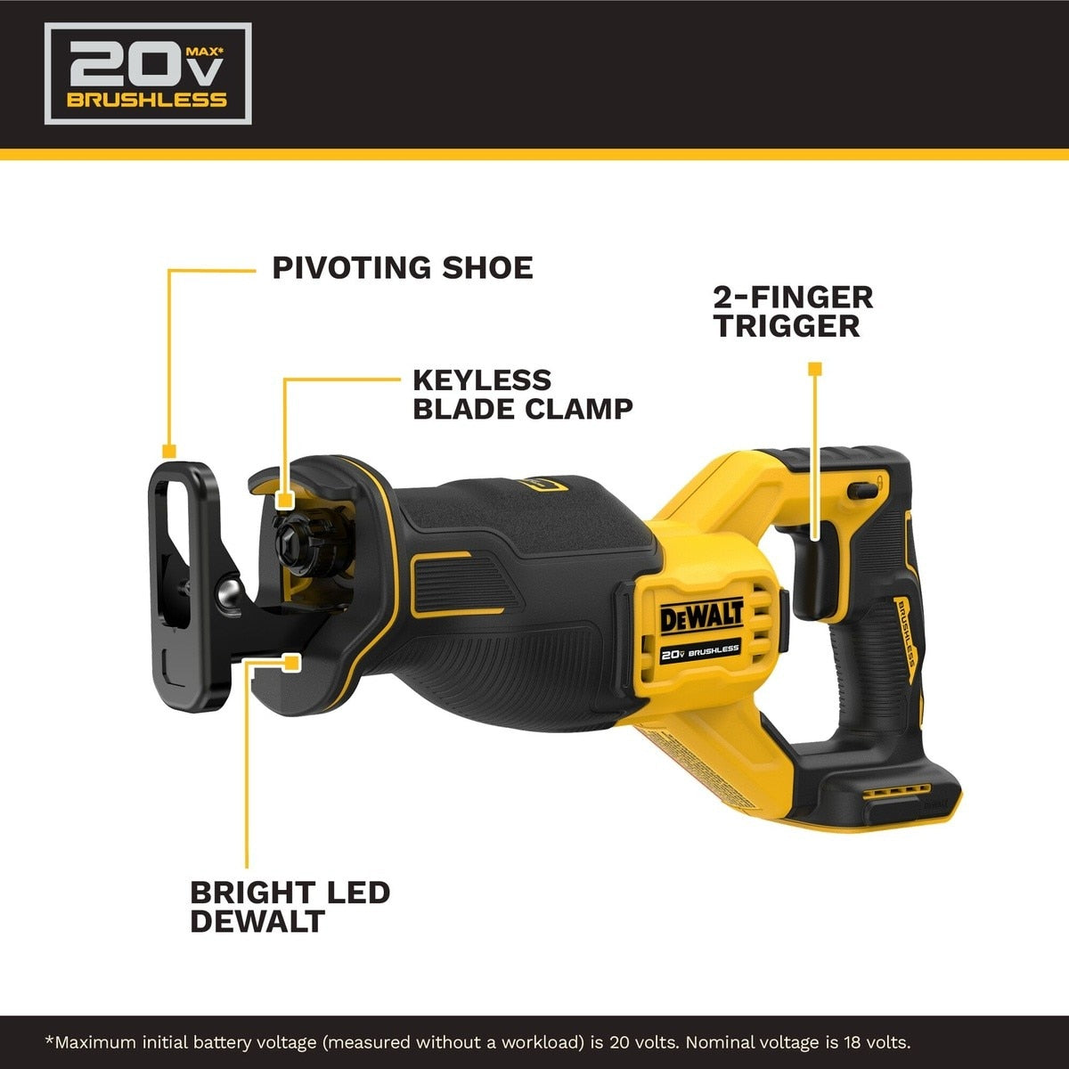DEWALT DCK449E1P1 20V MAX* XR® Brushless 4-Tool Combo Kit with DEWALT POWERSTACK™ Compact Battery and 5.0Ah Battery