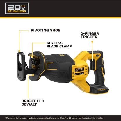 DEWALT DCK449E1P1 20V MAX* XR® Brushless 4-Tool Combo Kit with DEWALT POWERSTACK™ Compact Battery and 5.0Ah Battery