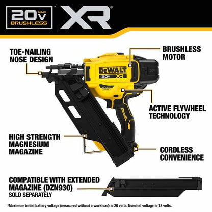 DeWalt DCN930B 20V MAX XR Brushless Cordless 30 Degree Paper Collated Framing Nailer (Tool Only)