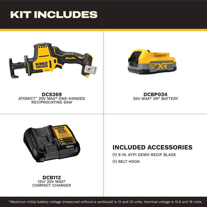 DeWalt DCS369E1 Atomic 20V Max One Handed Reciprocating Saw with Powerstack Battery