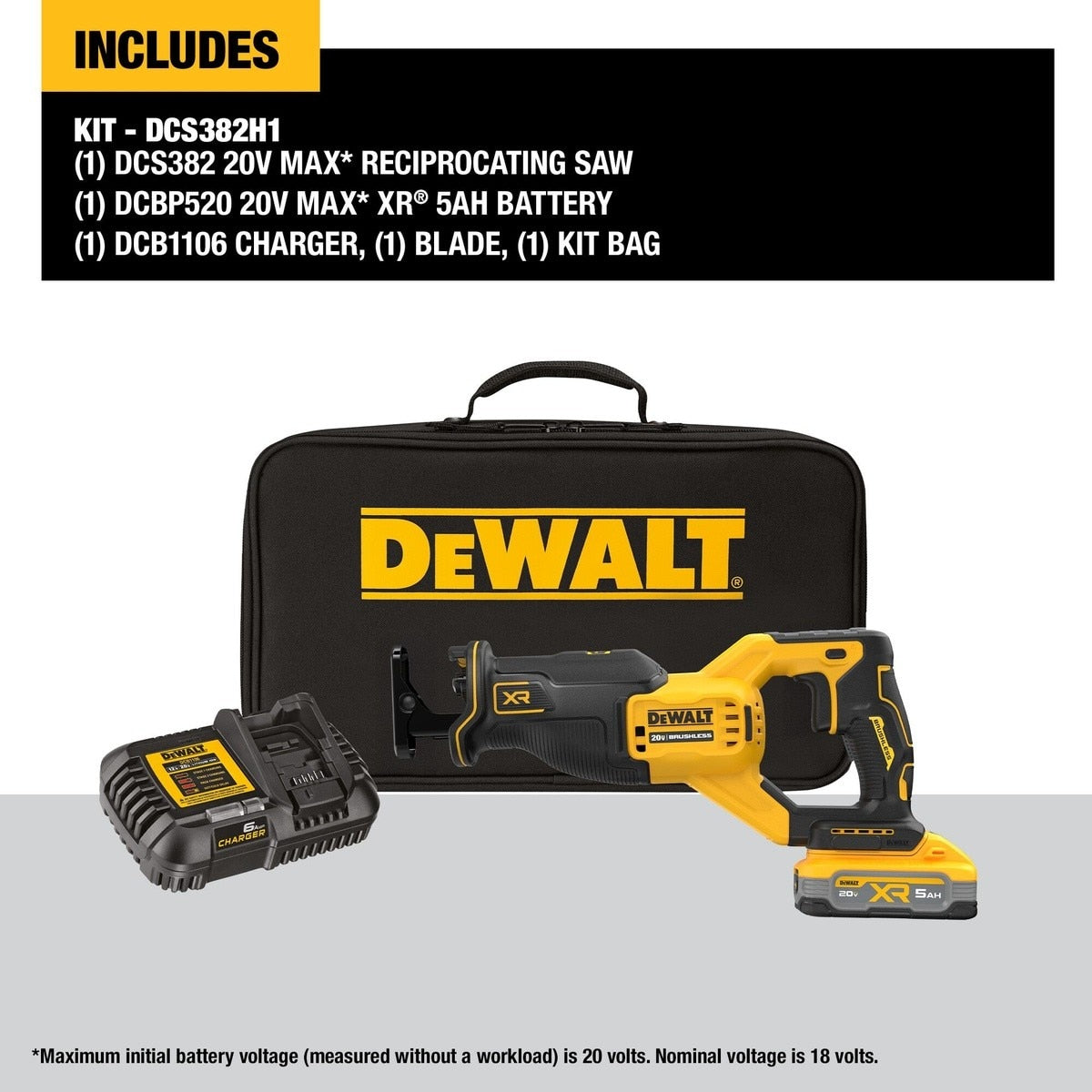 DeWalt DCS382H1 20V Max XR Brushless Cordless Reciprocating Saw Kit With Dewalt Powerstack 5.0 Ah Battery