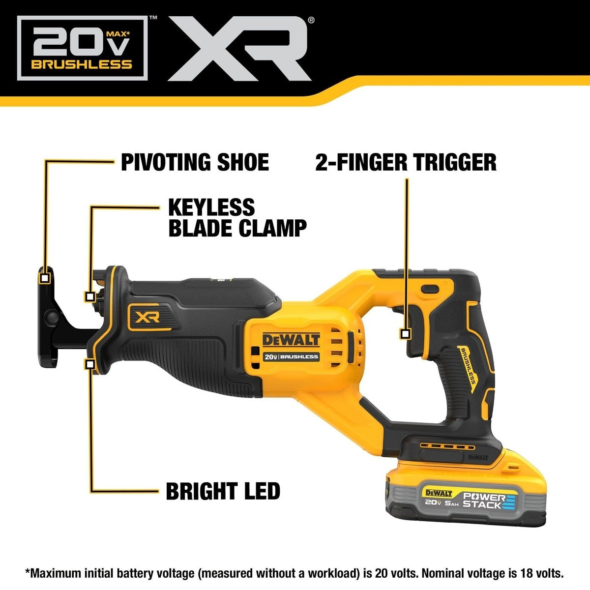 DeWalt DCS382H1 20V Max XR Brushless Cordless Reciprocating Saw Kit With Dewalt Powerstack 5.0 Ah Battery