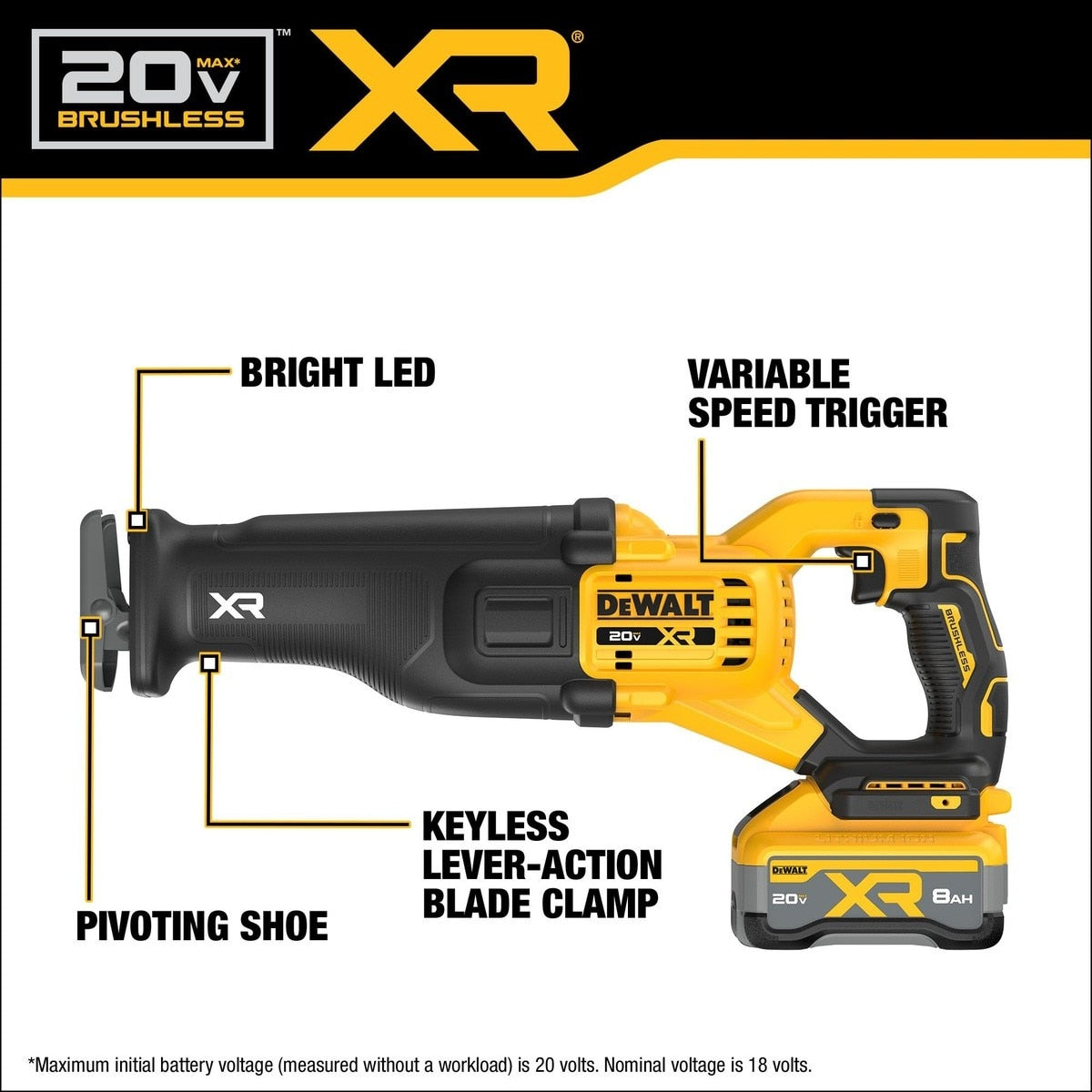 DeWalt DCS384WW1 20V Max* XR Brushless Cordless Reciprocating Saw Kit with XR POWERPACK