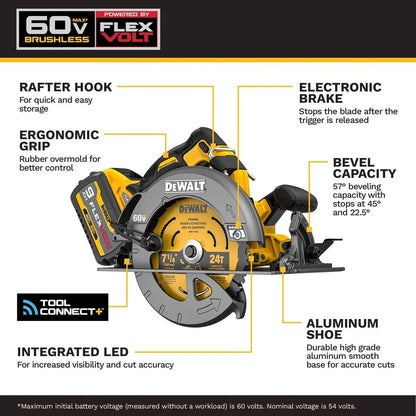 DeWalt DCS588X1 60V MAX Brushless Cordless 7-1/4 in. Circular Saw Kit with Electronic Brake (1 Kit)