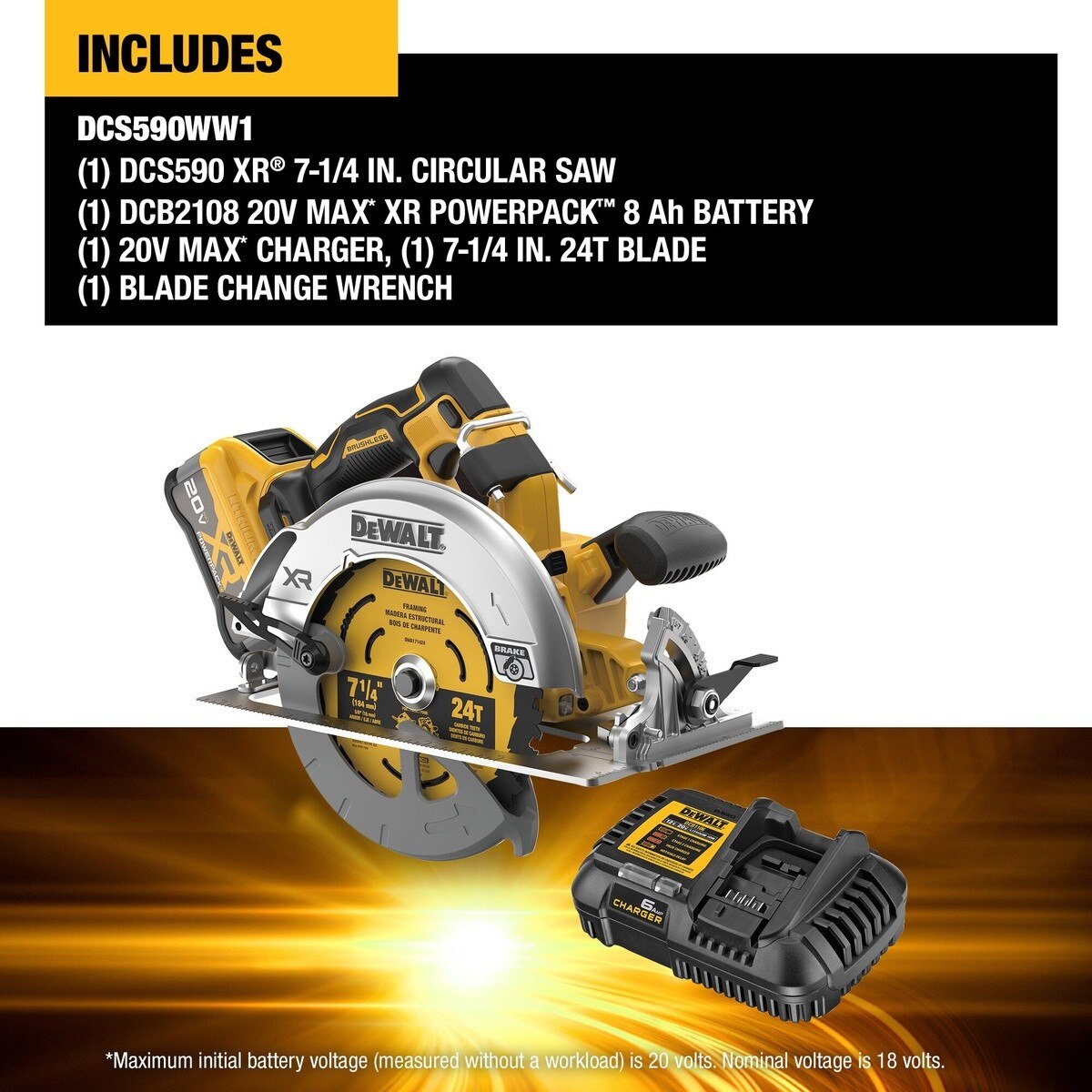 DeWalt DCS590WW1 20V Max* XR Brushless Cordless 7-1/4" Circular Saw Kit with XR POWERPACK