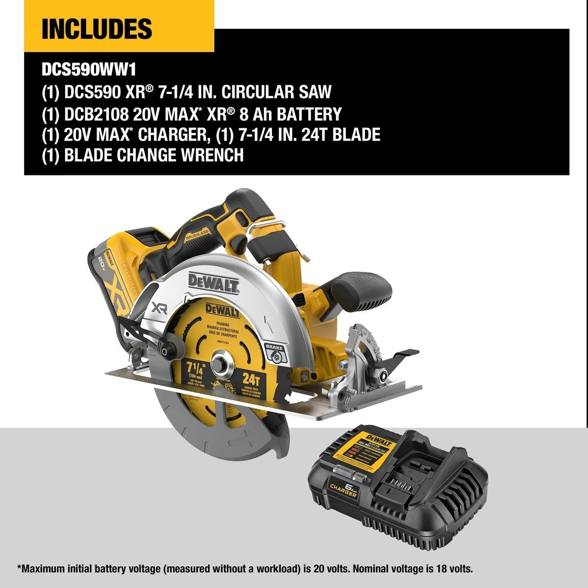 DeWalt DCS590WW1 20V Max* XR Brushless Cordless 7-1/4" Circular Saw Kit with XR POWERPACK