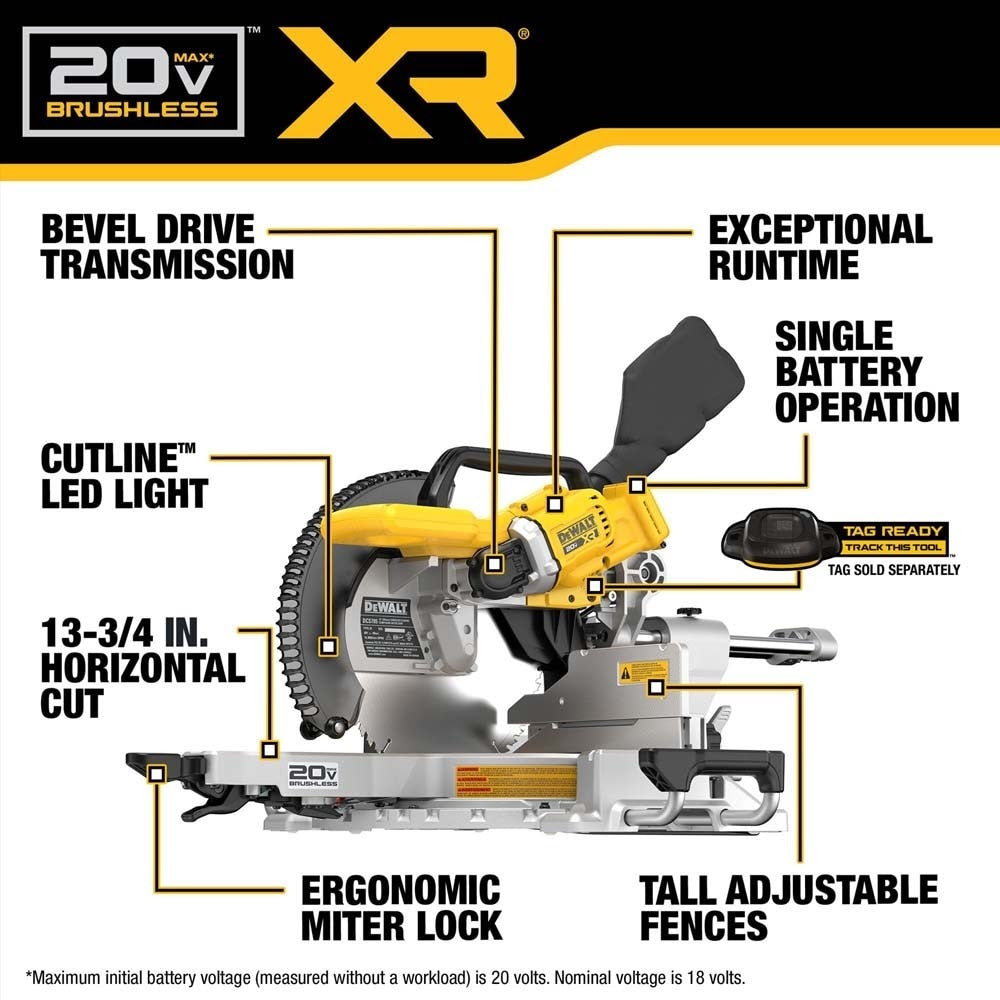 DeWalt DCS785B 20V MAX* XR 12" Double Bevel Sliding Miter Saw (Tool Only)